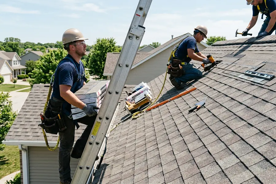 Beardman Building Services roofing crew installing architectural shingles in Bay Pines